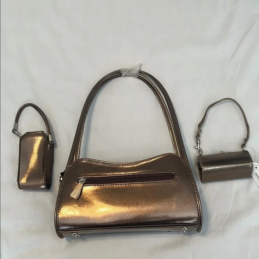 NWT Elegant Metallic Brown Womens Handbag Set perfect for all your essentials